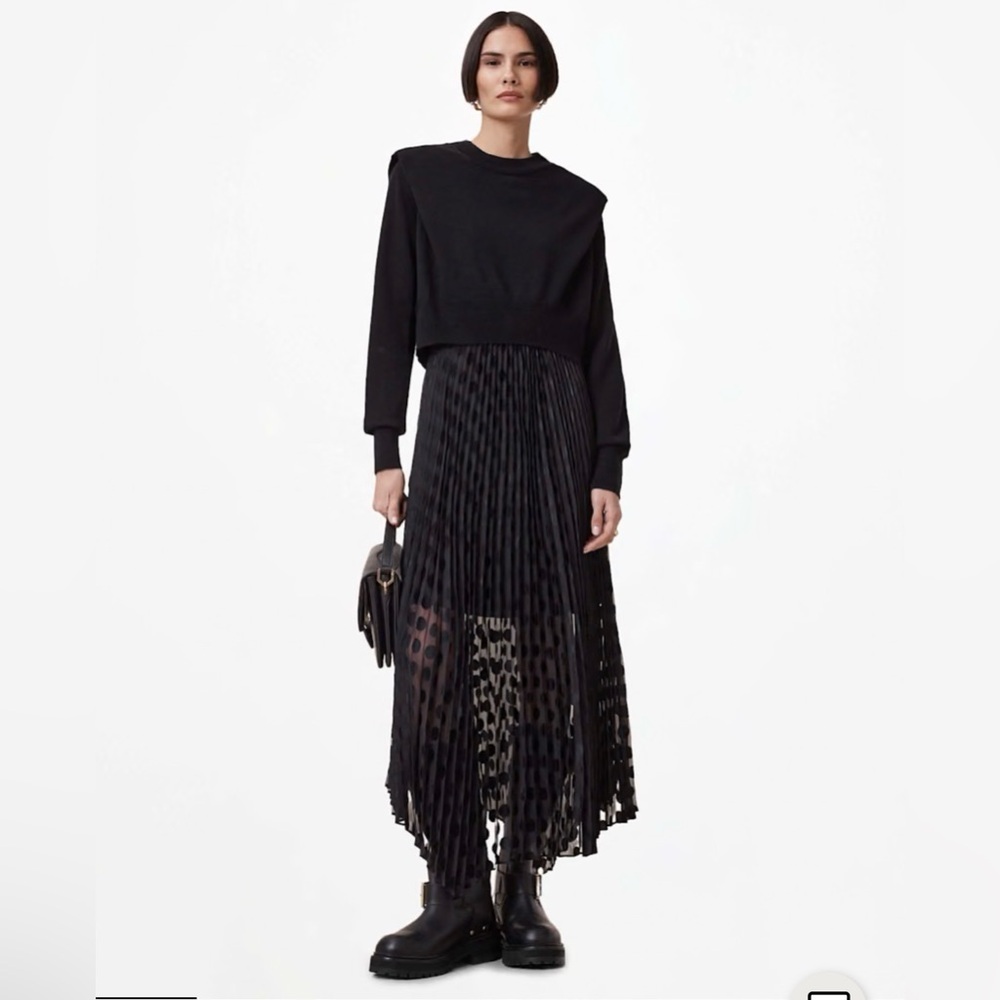 NEW All Saints Leia Merino Wool Sweater & Dot Slipdress Set, XS